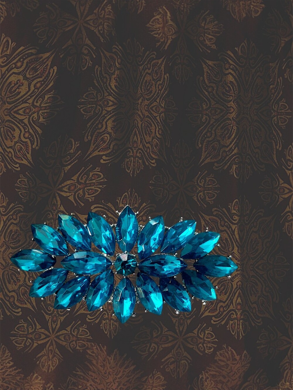 Teal Crystal Floral Statement Brooch